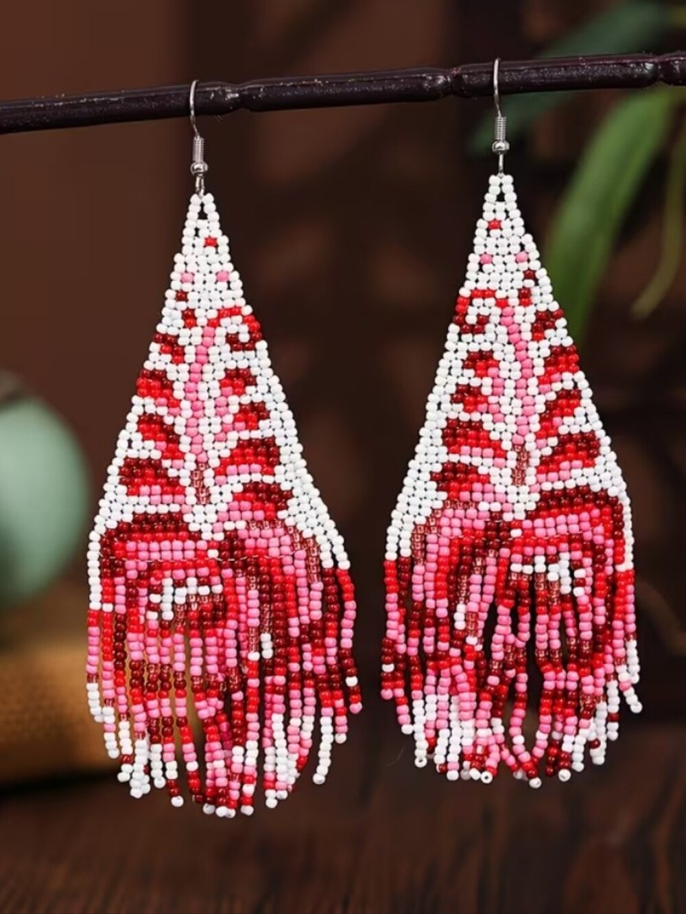 Handmade Pink & Red Beaded Earrings